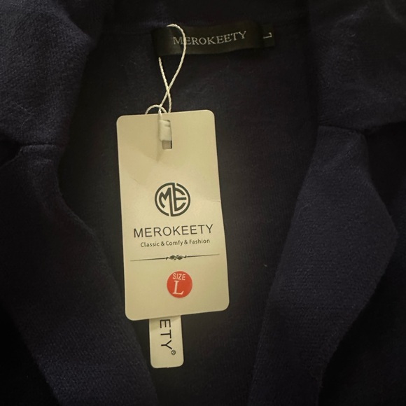 MEROKEETY Long Sleeve Cardigan Button Lapel Casual OpenFront Knit Sweater Jacket - Picture 10 of 10